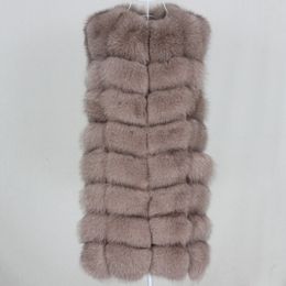 OFTBUY Hoge Kwaliteit Winterjas Dames Echt Bont Lange Vest Jas Natuurlijke Big Fluffy Fox Bont Bovenkleding Streetwear Dikke Warm 201103