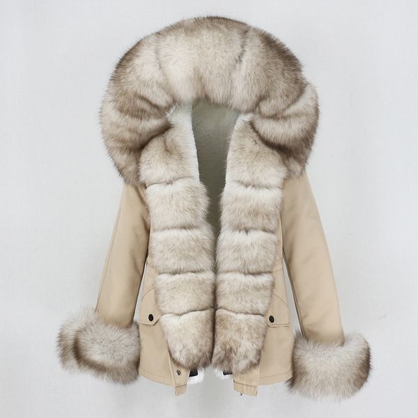 OFTBUY-Parka corta impermeable para mujer, chaqueta de invierno, abrigo de piel auténtica, capucha con cuello de piel de zorro Natural, ropa de calle cálida desmontable