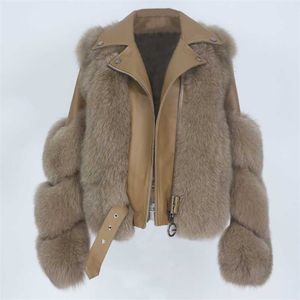 Oftbuy Véritable manteau de fourrure Veste Veste d'hiver Femmes Naturel Véritable Véritable Vêtements de dessus Vêtements de vente détachables Streetwear Locomotive 211018