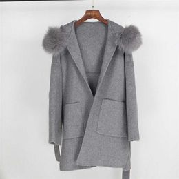 Oftbuy echte bontjas winterjas vrouwen losse natuurlijke kraag kasjmier wol mengselingen bovenkleding streetwear oversize 211018