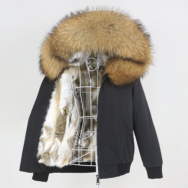 OFTBUY imperméable Bomber Parka veste d'hiver femmes réel manteau de fourrure de lapin naturel renard col de fourrure de raton laveur capuche amovible nouveau 201125