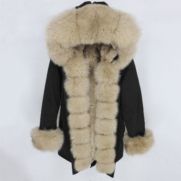 OFTBUY Parka imperméable manteau de fourrure véritable veste d'hiver femmes col de fourrure de raton laveur naturel capuche véritable doublure de fourrure de lapin détachable