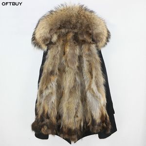 OFTBUY Parka impermeable Abrigo de piel real Chaqueta de invierno Mujeres Cuello de piel de mapache natural Forro de piel de zorro cálido grueso streetwear outwear CJ191213