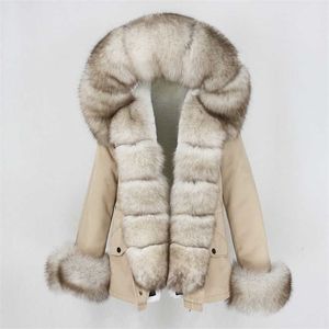 OFTBUY imperméable courte Parka veste d'hiver femmes réel manteau de fourrure col naturel capuche chaud Streetwear détachable 211110