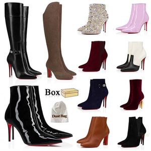 OG Bottoms rouge original avec boîte de bottes de femmes sur le genou Boot Designer High Heels Luxury Lady Sexy Winter Boot noir en cuir noir Martin Ankle Bottises de fête Big Taille