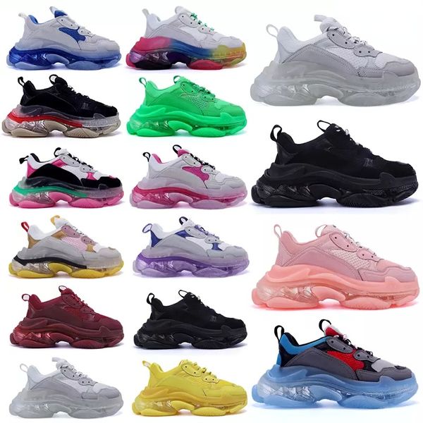 OG Casual Dad Shoes Moda Hombre Mujer Triple s Neon Green Triple-s 17fw Sneakers Tripler Black Pink Crystal Clear Sole Zapato de plataforma inferior