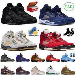 Avec la boîte 5 baskets Chaussures de basket-ball pour hommes Jumpman 5s Black Cat Midnight Navy Sail Raging Bull Black Musline Bourgogne pour hommes Femmes Jump Man Trainers EU47 US13