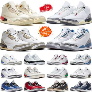 OG Designer Jumpman 3 Chaussures de basket-ball Men Femmes Véritable cuir UNC White Ciment Jumpman 3S Basket Sneakers Wizards Fire Red Outdoor Sports Trainers