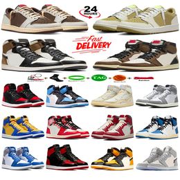 Og jumpman 1 basketbalschoenen mannen vrouwen klassiek lederen hoge sportjumpman 1s mand sneakers omgekeerd mocha palomino lage plaatvormige causale designerschoen