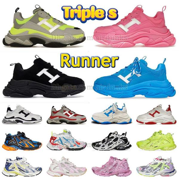 OG Neon 95s Triple S Runner 7.0 Zapatos de diseñador Envío gratis para hombre para mujer Track Runners 77.0 Tripler Pink Schuhe Tops Barato Balenciaha Zapatillas de deporte en blanco y negro Tenis
