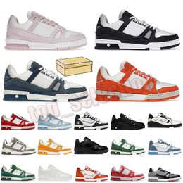 OG Original Designer Luxe Casual Chaussures Mode Femmes Hommes Virgil Ablohs Baskets Low Cut Top Monogrammes Denim Cuir Verni Noir En Relief # 54 Plateforme Baskets