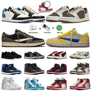 Nike AJ1 Basketball Shoes Travis Scott Air Jordan 1 Off White Shoes 1s OG Original Mens Basketball Chaussures 1s Jump Man 1 Canary Reverse Mocha Black Olive Phantom Golf  【code ：L】