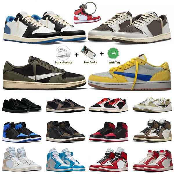 Nike AJ1 Basketball Shoes Travis Scott Air Jordan 1 Off White Shoes 1s OG zapatillas de baloncesto para hombres originales 1s Jump Man 1 Canary Reverse Mocha Black Olive  【code ：L】