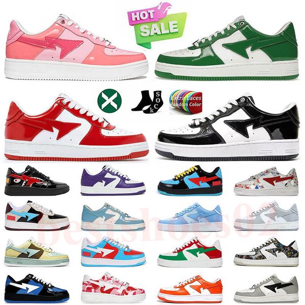 OG Skateboarding SK8 Bapstar Outdoor Star Shoe Shark White Face Noir Cuir Verni Blanc Bleu Blanc Rouge pour hommes Femmes Sneaker A Swimming Ape Plateforme Baskets