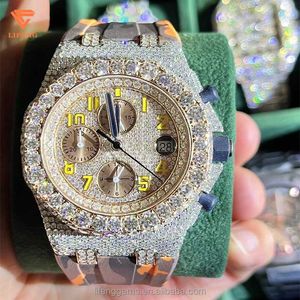 OG2E Iced out diamanten horloge voor mannen Hiphop moissanite sieraden Luxe datum horloge handgemaakte mechanische lederen watch00N7F70IHIHM