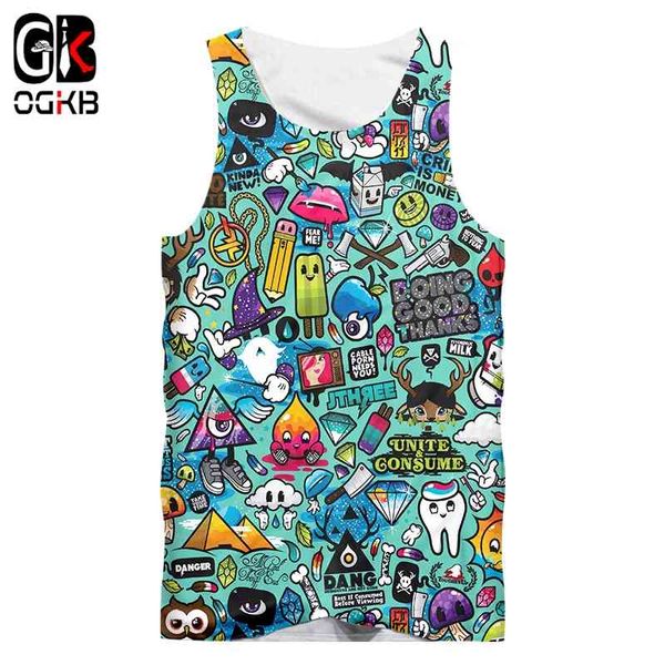 Camiseta sin mangas con estampado psicodélico 3D de OGKB, chaleco sin mangas con grafiti de Anime abstracto informal Hipster para hombres y mujeres, ropa de calle