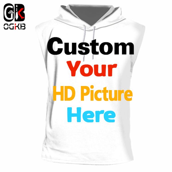 Camiseta sin mangas con capucha personalizada OGKB para hombre, chaleco personalizado con imagen de cliente, camiseta con estampado 3d genial, ropa de camiseta de diseño propio, camisetas casuales de verano 220707