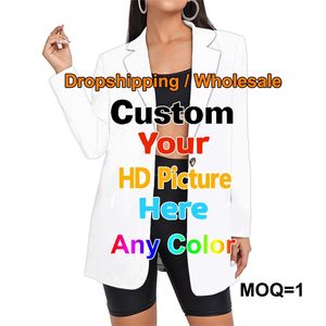 OGKB Aangepaste 3D Printing Blazer Women S Jacket Diy Your Design Pieture Fashion Plus Size Lady Coat Drop Groothandel 220818