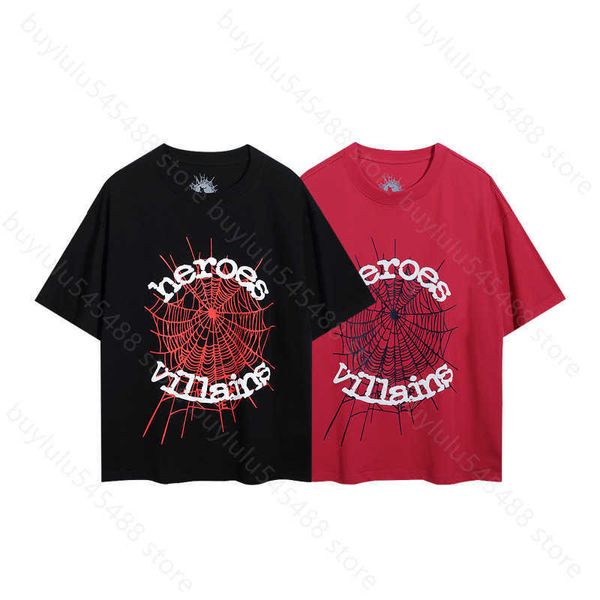 Oglk Spider Web Camiseta para hombre Diseñador Sp5der Camisetas para mujer Moda 55555 Manga corta Cantante de hip hop Joven matón Misma carta de espuma Pareja Camiseta rosa