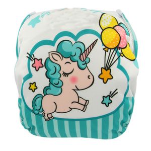 Ohbabyka Baby Swim Diaper Unicorn Animals Pattern Cloth Nappies Reusable Diaper Cover Waterproof Diapers for Swimming 0-3years