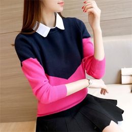 OHCLOTHING 2019 Nieuwe Koreaanse Koreaanse dames gebreide kleuren shirt shirt kraag trui T200319