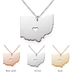 Ohio kaart roestvrijstalen hanger ketting met liefde hart usa state oh geografische kaart kettingen sieraden voor vrouwen en mannen