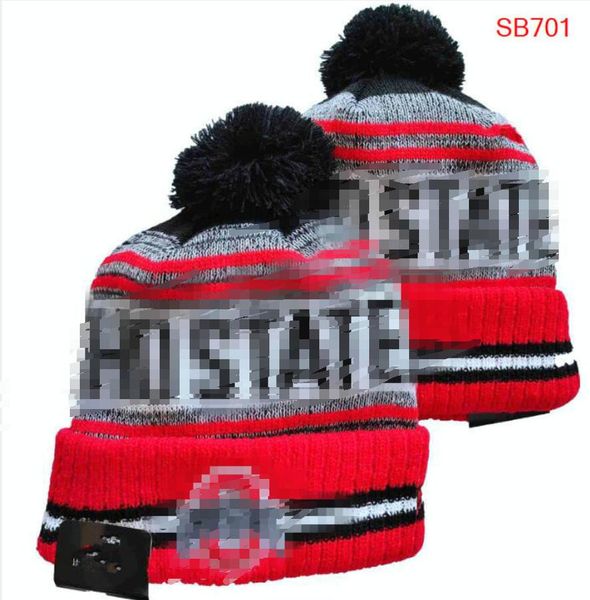 Gorros de Ohio State, gorro Buckeyes, parche lateral del equipo universitario norteamericano, gorro deportivo de lana de invierno, gorros de calavera a0