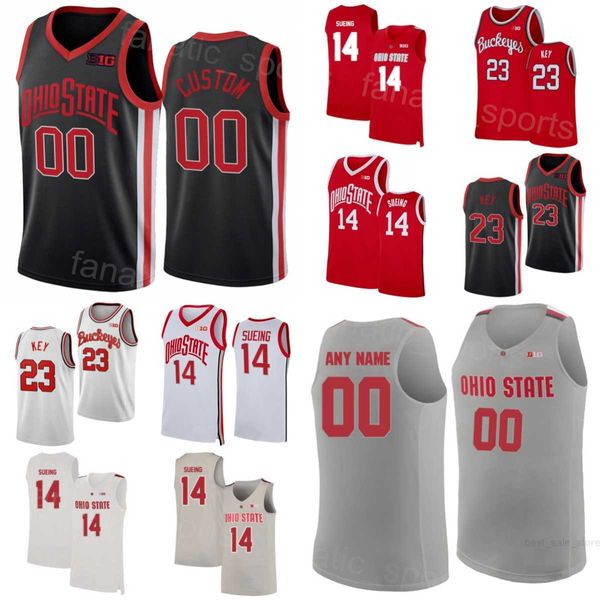 Ohio State Buckeyes College 14 Justice Sueing Jerseys Baloncesto 23 Zed Key 2 Bruce Thornton 4 Sean McNeil 13 Isaac Likekele 10 Brice Sensabaugh Cosido en hombres Niños Mujeres