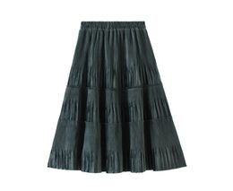 OHRYIYIE couleur unie Vintage longue velours jupe plissée femmes automne hiver mode dame taille haute une ligne jupe femme L2208188570419