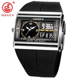 OHSEN Merk LCD Digitale Dual Core Horloge Waterdicht Outdoor Sport Horloges Alarm Chronograaf Backlight Zwart Rubber Mannen Horloge L1940