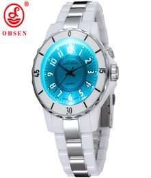 Ohsen Women039s Luxury Waterproof Quartz Sports Watches 7 Multicolor LED Light Clock Watch FG0736 Relogio Esportivo Feminino S4540114