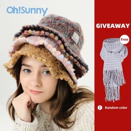 OhSunny Mutsen voor Vrouwen Winter Regenboog Ingemaakte Hoed Casual Gebreide Wol Handgebreide Warme Visser Caps 240124