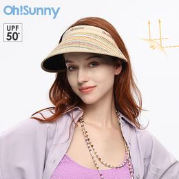 OHSUNNY SUN VISOR HATS UV BESCHERMING Mode Vrouwen UPF50 Lege Top Rainbow Sunhat voor Summer Outdoors Beach Travel240409