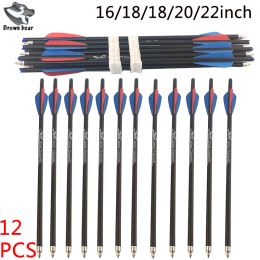 Oil 12pcs Archery 16/17/18/20/22inch Mixed Carbon Arrows 3inch Tpu Arrow Feather Replaceable Arrowhead for Hunting Crossbow Bolt