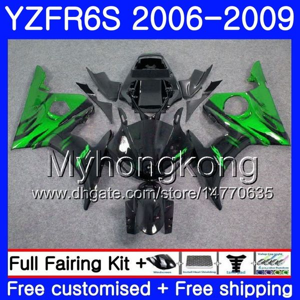 Corps Pour YAMAHA YZF R6 S R 6S YZF600 YZFR6S 06 07 08 09 231HM.0 YZF-600 YZF R6S YZF-R6S 2006 2007 2008 2009 Kit Carénages Flammes Vertes Noir