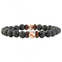 Oliediffuser Lava Rock Bead Strand Bracelet 8mm Agaat Wood kralen Armbanden voor vrouwelijke mannen Fashion Jewelry Will en Sandy