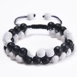 Diffuseur d'huile Bracelet en pierre de lave Double tissé pierre impériale Double couche rangée Bracelets réglables Bracelet manchette femmes hommes bijoux