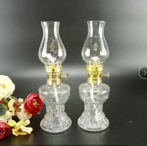 2-Pack Vintage Glass Kerosene Oil Lamps - Indoor Emergency Lighting, 20cm/7.9in Antique Design