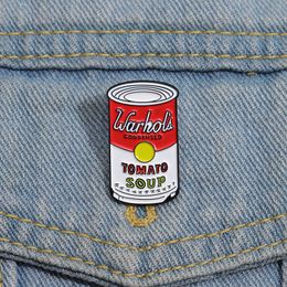 Broches en émail pour canettes de conception créative, broches de soupe à la tomate de Warhol personnalisées, Badges à revers, bijoux cadeau pour amis