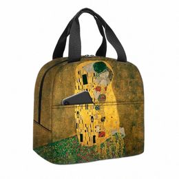 Pintura al óleo de Claude Met Imprimir Bolsa de almuerzo Beso de Gustav Klimt Bolsas de picnic Van Gogh Noche estrellada Caja de almuerzo Bolsas de almacenamiento de alimentos C6VO #