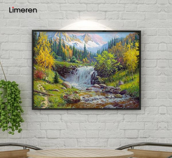 Pintura al óleo por números Diy Imagen de cascada Dibujo sobre coloración de aceite de lona por kits de paisaje a mano dibujando arte de pared moderno8725175