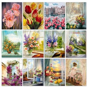 Oil Painting Gatyztory Flower Lily DIY Painting Digital Hand Painted Oil Painting Canvas Colorful Home Decoration Gift 60x75cm