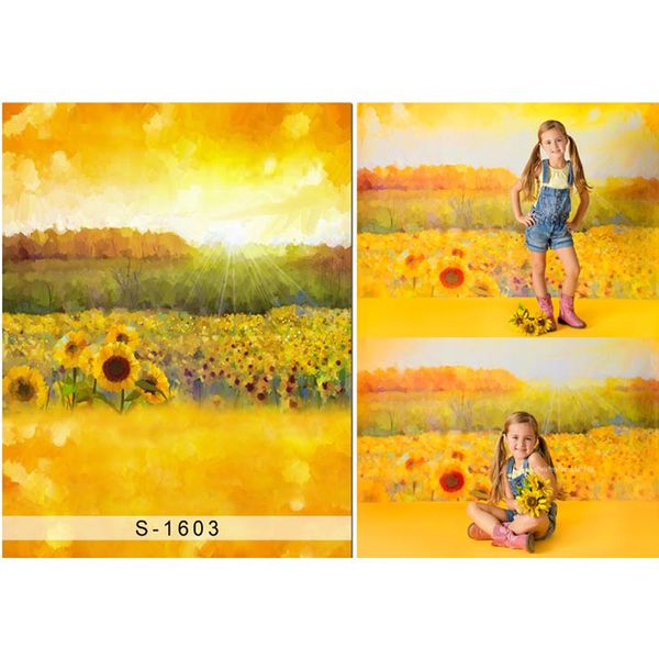 Peinture à l'huile tournesols dorés toile de fond photographie soleil étincelant nouveau-né bébé enfants enfants filles arrière-plans pour studio photo