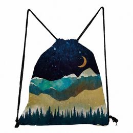 PEINTURE D'HUILE Mountain Forest Imprime à crampons Pocket chinois Sac de sac à dos portable décontracté Unisexe Sacs de chaussures D5AT #