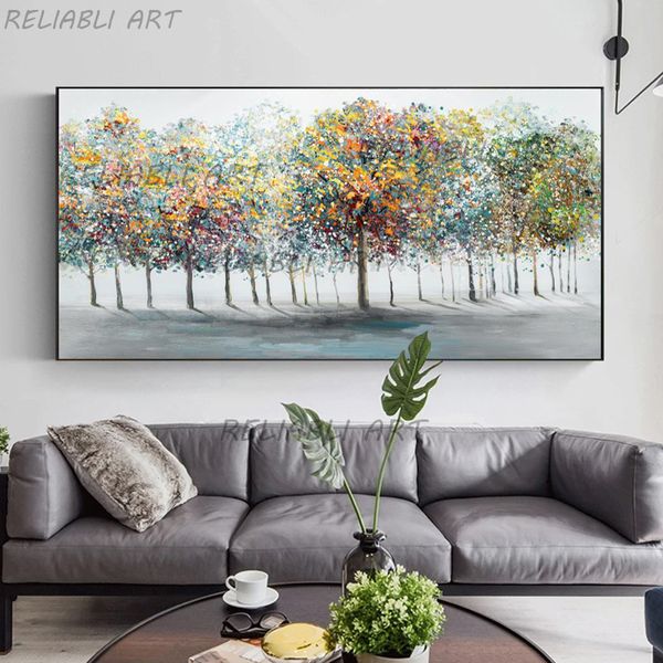Peinture à l'huile imprimée sur toile riche arbre affiche décor à la maison coloré mur Art pour salon moderne vie arbre doré chambre décor
