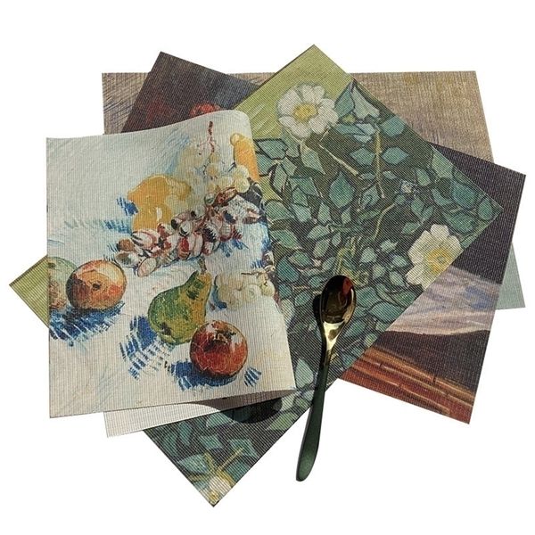 Peinture à l'huile napperons en PVC pour Table basse tapis de salle à manger Monet Van Gogh tasse coussin isolant décor à la maison tir coussin décoratif