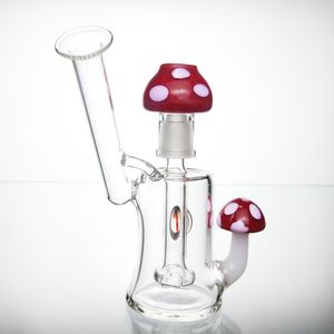 DAB Rig Kleine Glazen Bong Oil Rig Mini Bong Recycler Dab Bong 5 '' Waterbong met rode champignon 14 mm glazen koepel