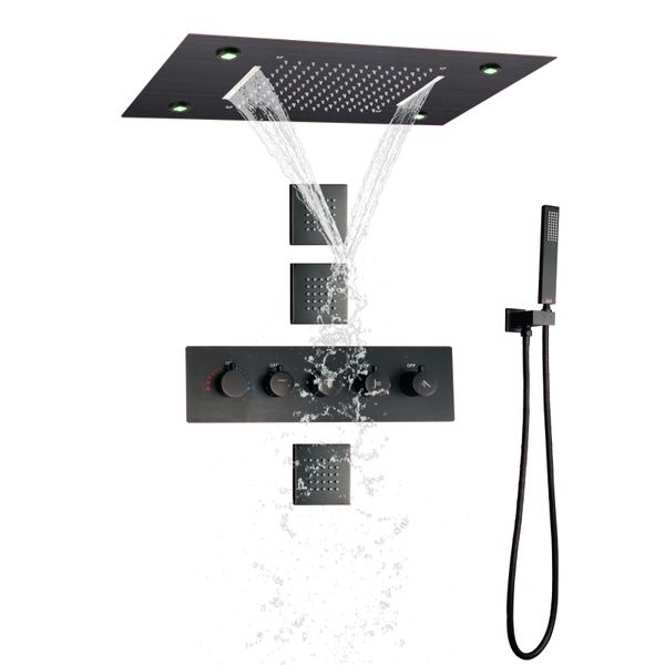 Olie Gewreven Brons 50x36 Cm LED Douche Kraan Badkamer Thermostatische High Flow Waterval Neerslag Douches Set