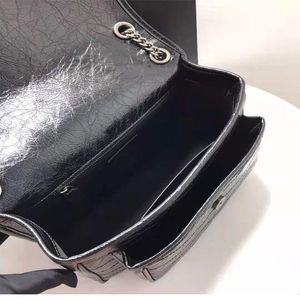 Oil wax koeienhuid NIKI Boodschappentas Avondtassen Explosieve olie wax band koeienhuid burst crack enkele schouder BAG chain bag Europese klassieke messenger bag Zwart