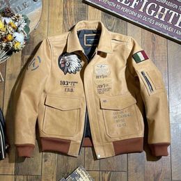 Couche de cire de cire d'huile Cowhide A2 A2 Force Flight Suit, Indien Veste authentique brodée, veste en cuir de moto masculin